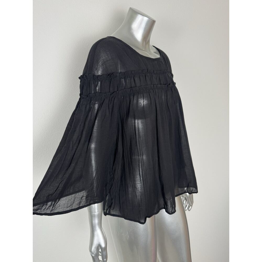Gap Bell Sleeve Blouse Top Black Tiered Semi-sheer Peasant NWT - Picture 3 of 8
